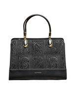 Vintage Embossed Top-Handle Handbag – Elegant Black