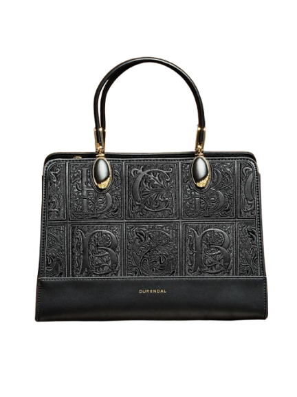 Vintage Embossed Top-Handle Handbag – Elegant Black