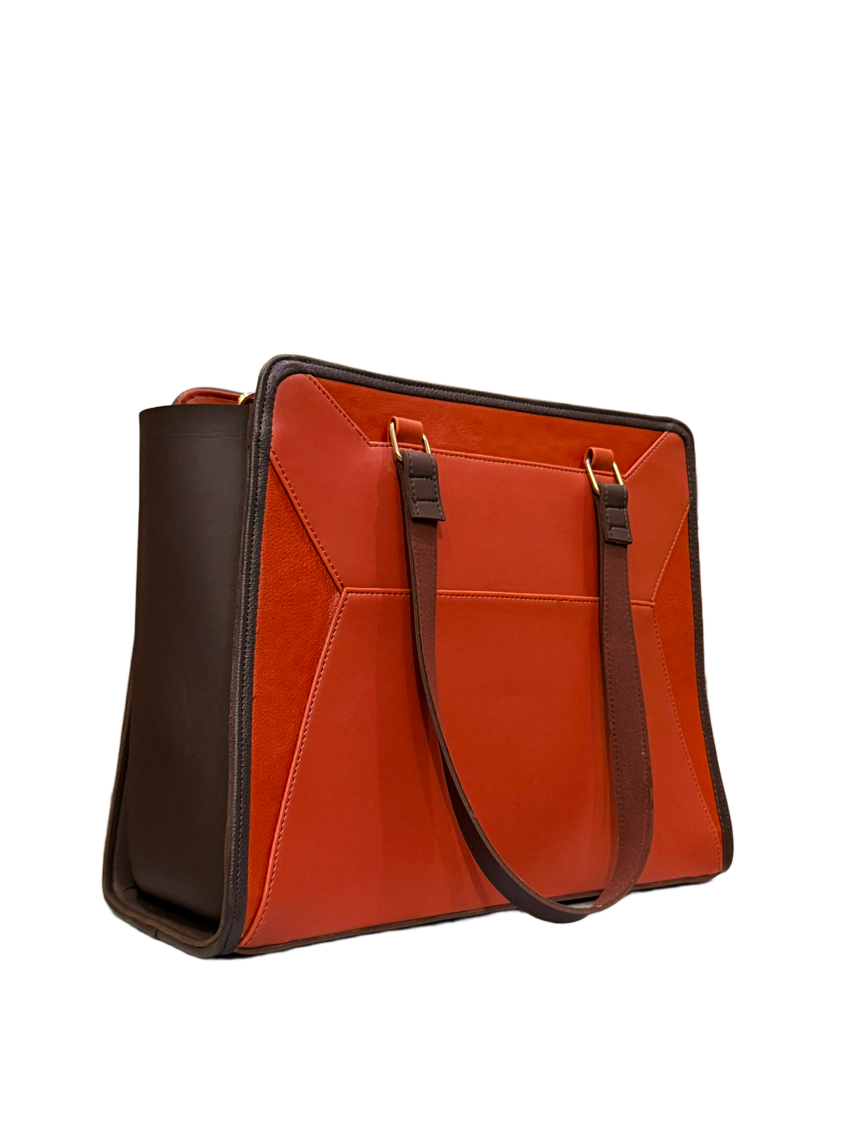 Ember Luxe Structured Tote Bag – Rust Orange & Espresso Brown