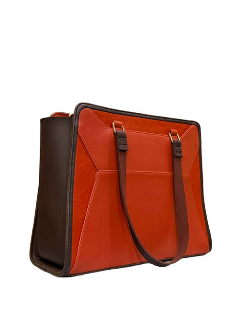 Ember Luxe Structured Tote Bag – Rust Orange & Espresso Brown
