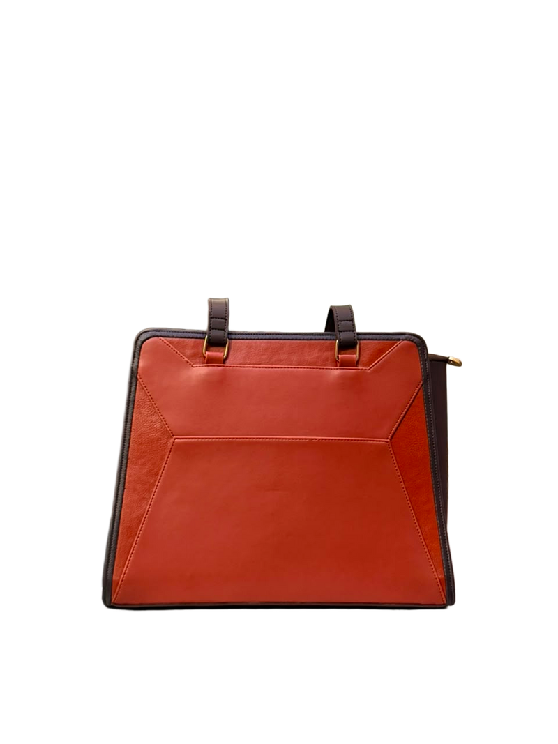 Ember Luxe Structured Tote Bag – Rust Orange & Espresso Brown