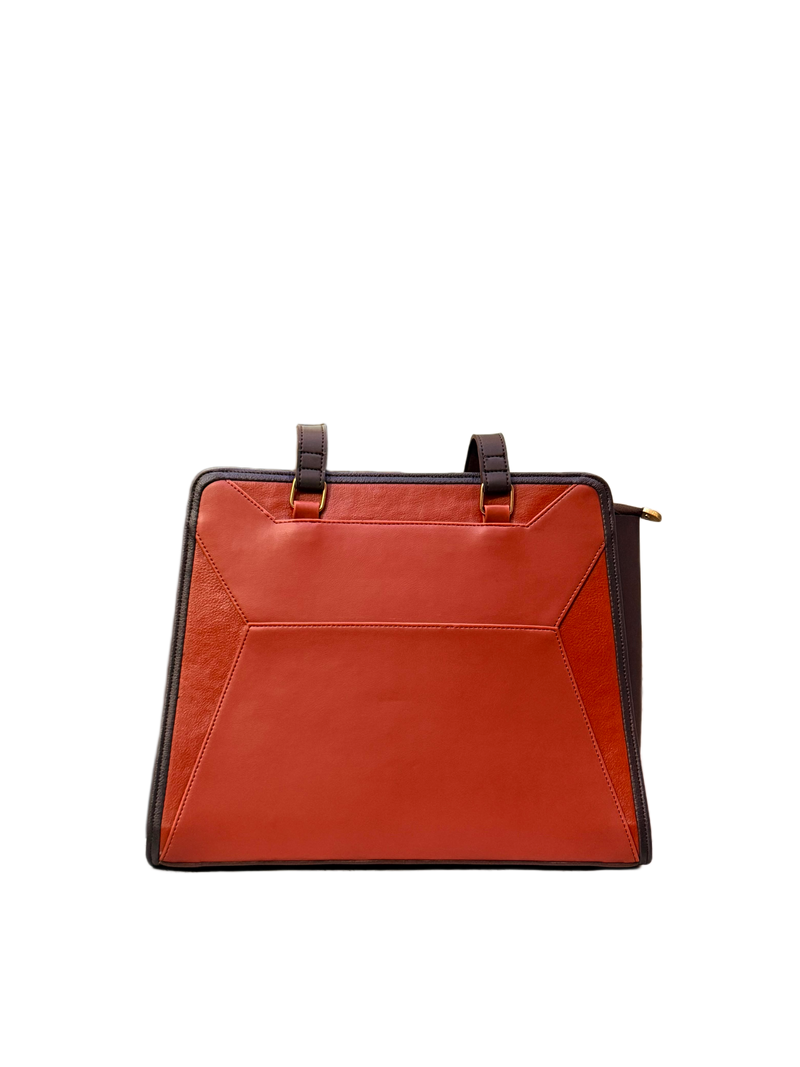 Ember Luxe Structured Tote Bag – Rust Orange & Espresso Brown