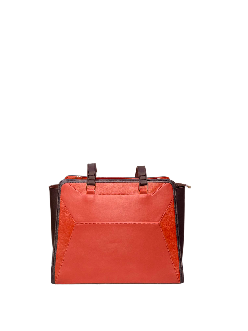 Ember Luxe Structured Tote Bag – Rust Orange & Espresso Brown