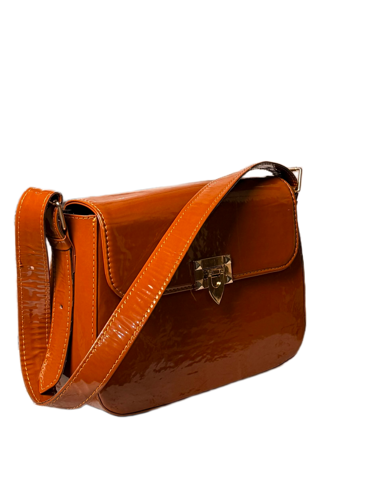 Amber Gloss Crossbody Bag – Polished Caramel Statement Bag