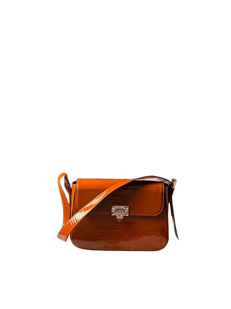 Amber Gloss Crossbody Bag – Polished Caramel Statement Bag