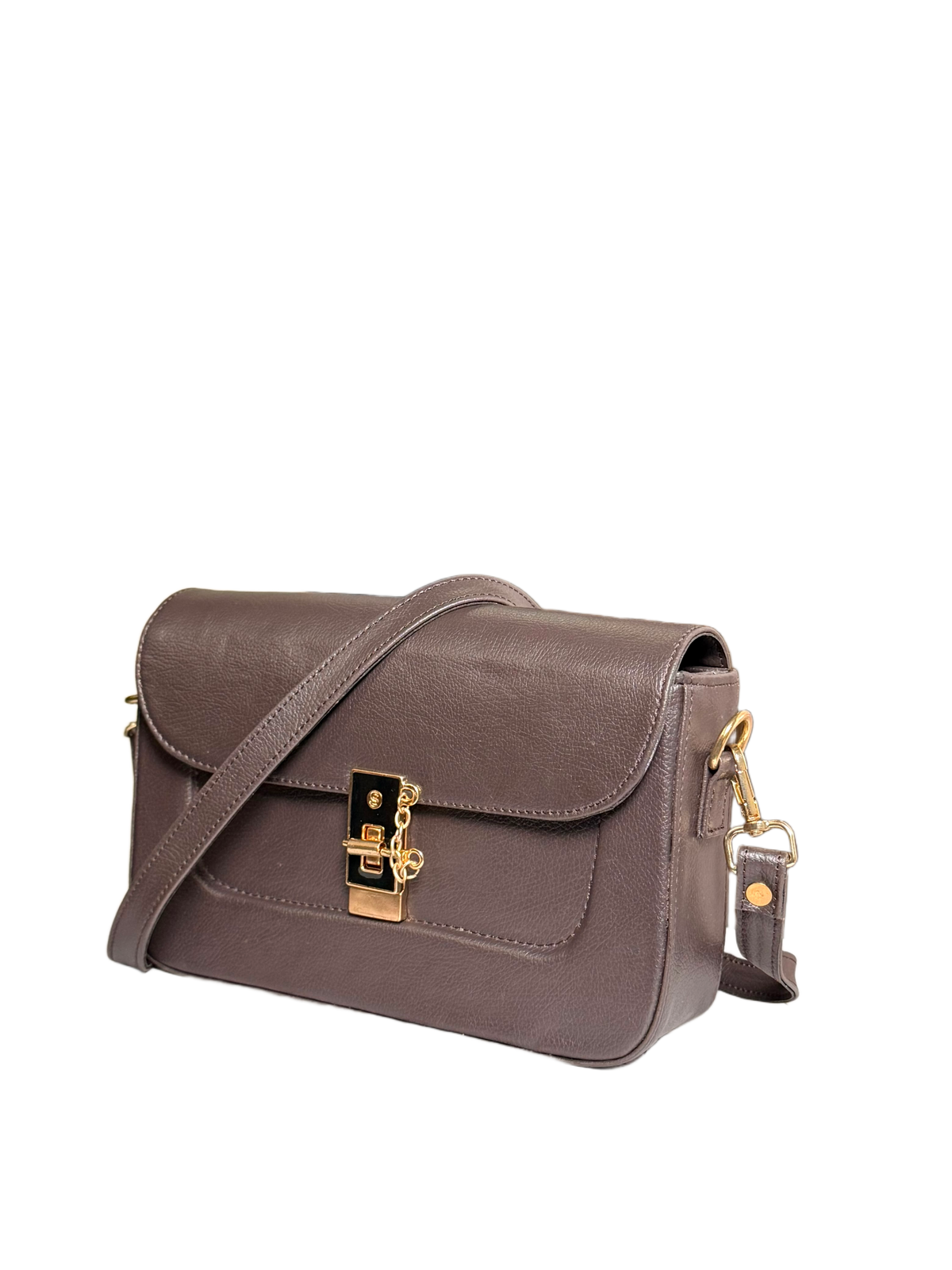 Luxe Mocha Crossbody Bag – Elegant Gold-Lock Shoulder Bag