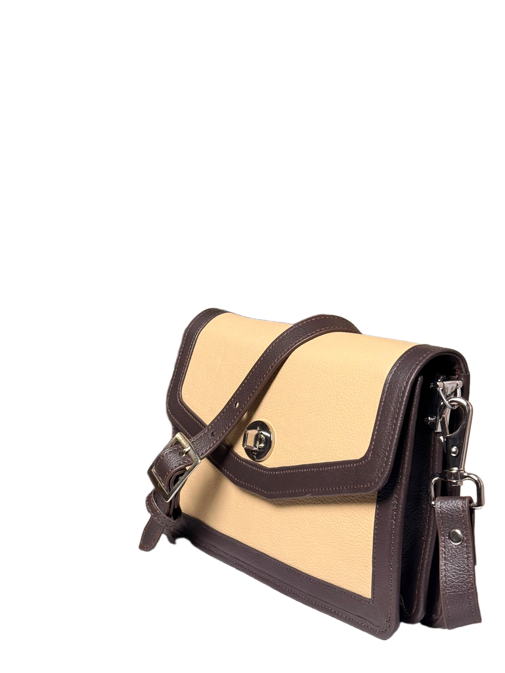 Sienna Contrast Crossbody Bag – Beige & Chocolate Brown Shoulder Bag