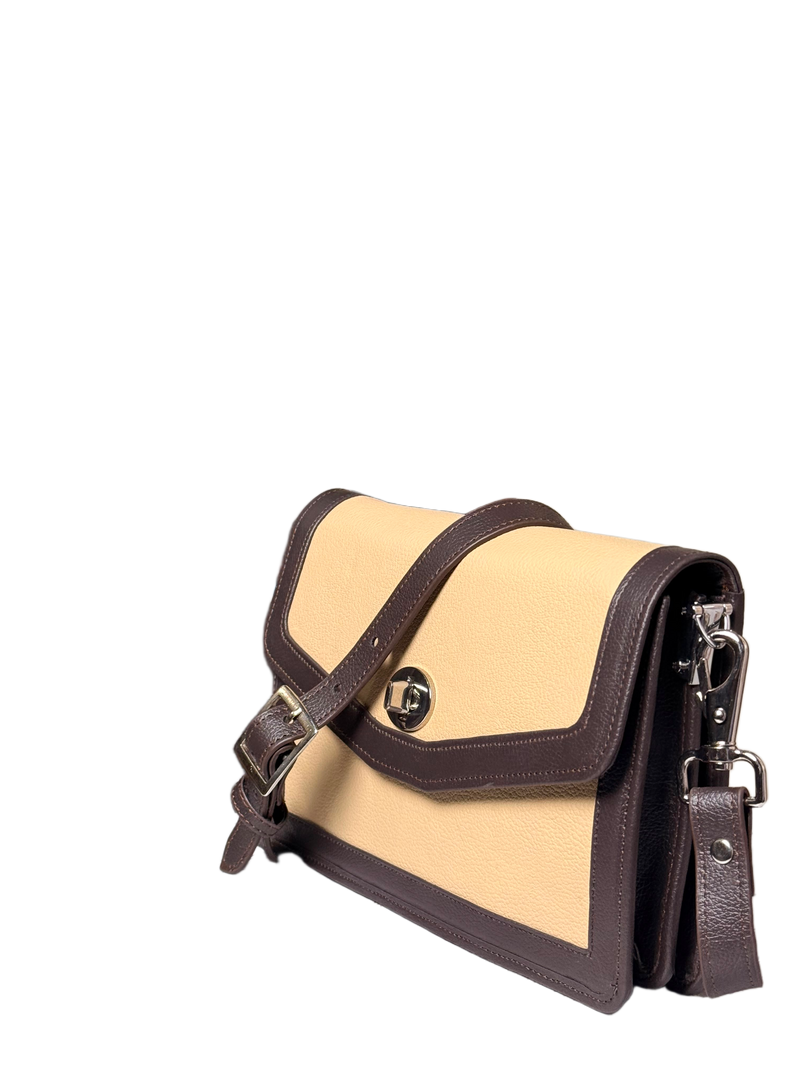 Sienna Contrast Crossbody Bag – Beige & Chocolate Brown Shoulder Bag