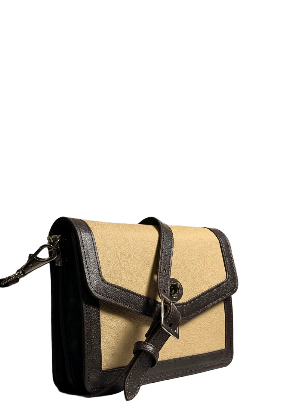 Sienna Contrast Crossbody Bag – Beige & Chocolate Brown Shoulder Bag