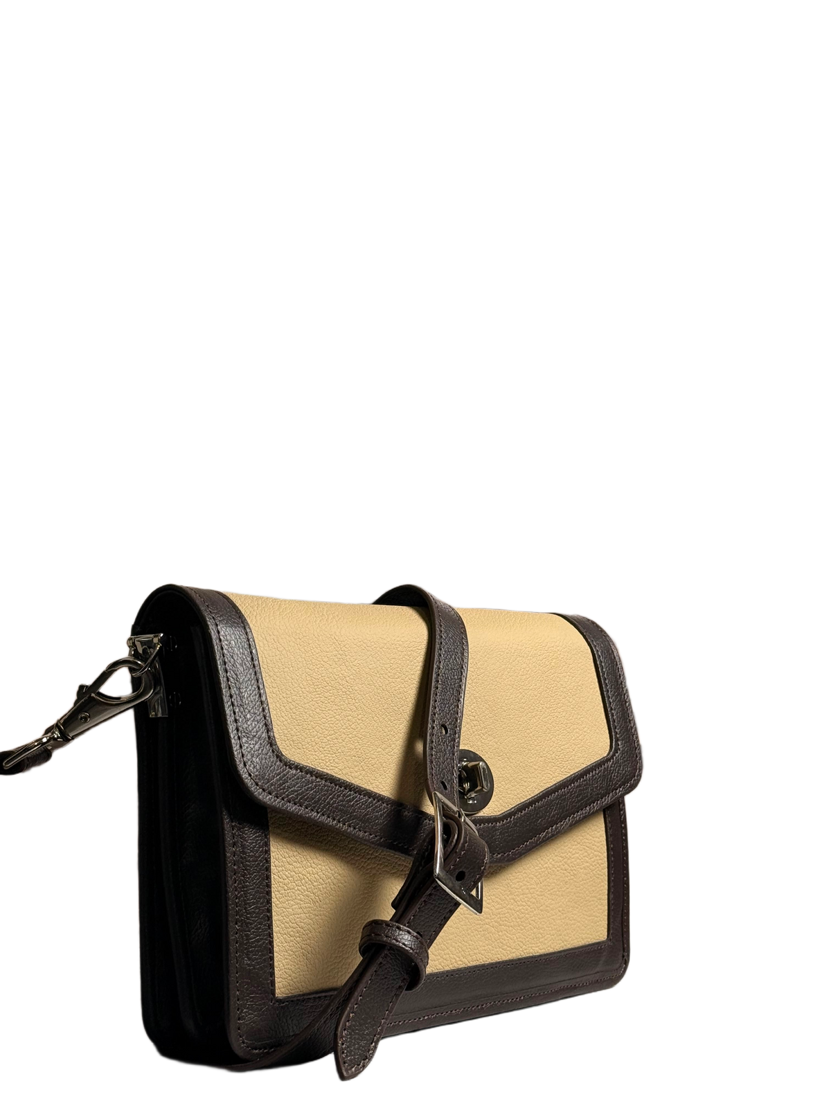 Sienna Contrast Crossbody Bag – Beige & Chocolate Brown Shoulder Bag
