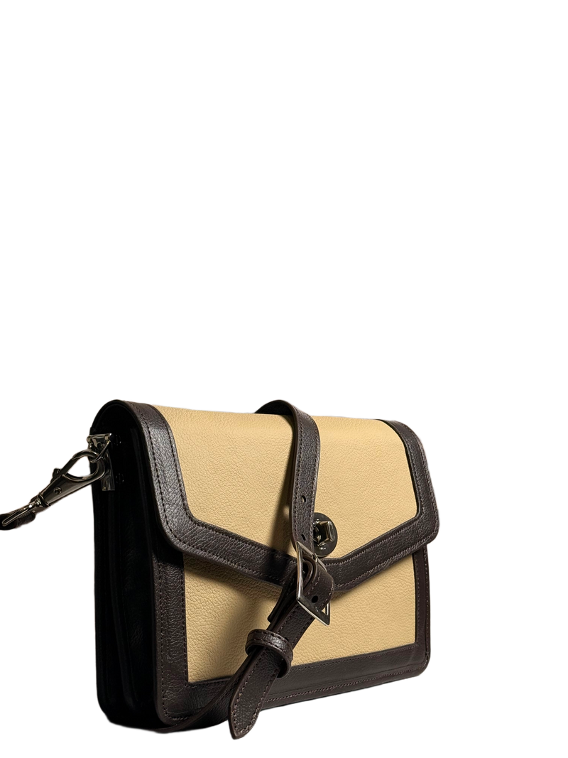 Sienna Contrast Crossbody Bag – Beige & Chocolate Brown Shoulder Bag