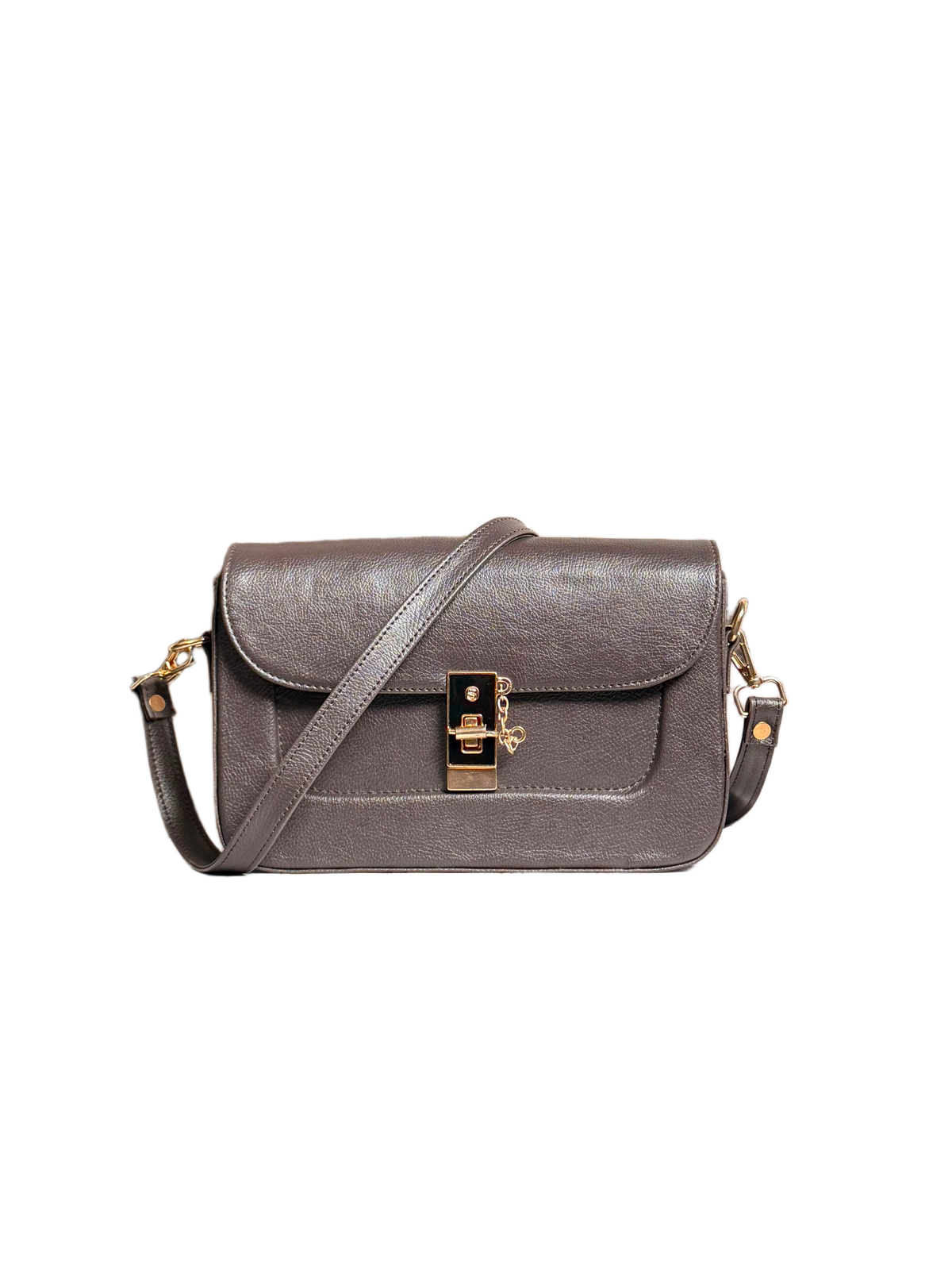 Luxe Mocha Crossbody Bag – Elegant Gold-Lock Shoulder Bag