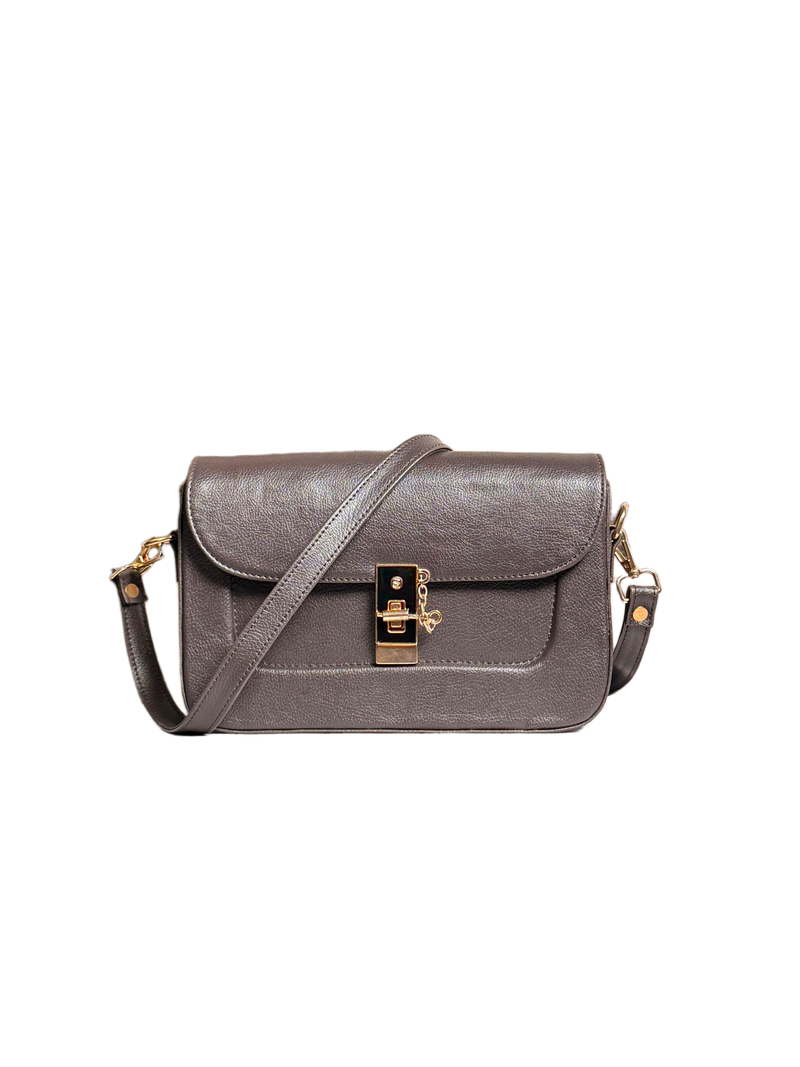 Luxe Mocha Crossbody Bag – Elegant Gold-Lock Shoulder Bag
