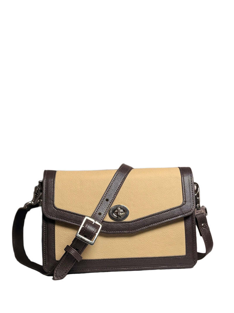 Sienna Contrast Crossbody Bag – Beige & Chocolate Brown Shoulder Bag
