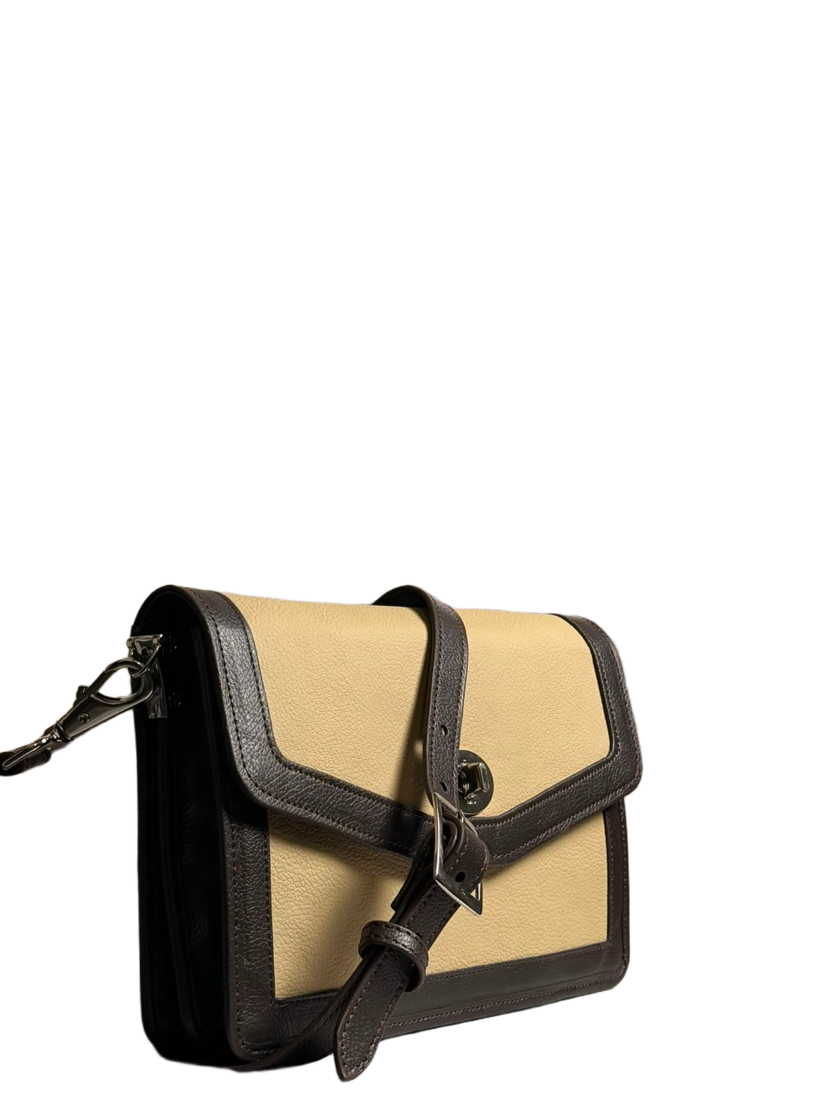 Sienna Contrast Crossbody Bag – Beige & Chocolate Brown Shoulder Bag
