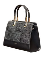 Vintage Embossed Top-Handle Handbag – Elegant Black