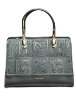 Vintage Embossed Top-Handle Handbag – Elegant Black