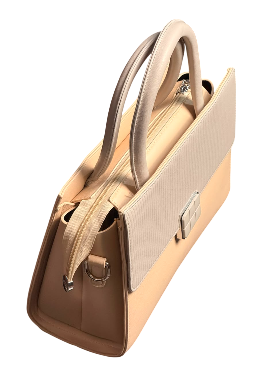 Luxe Structured Top-Handle Handbag – Cream Beige