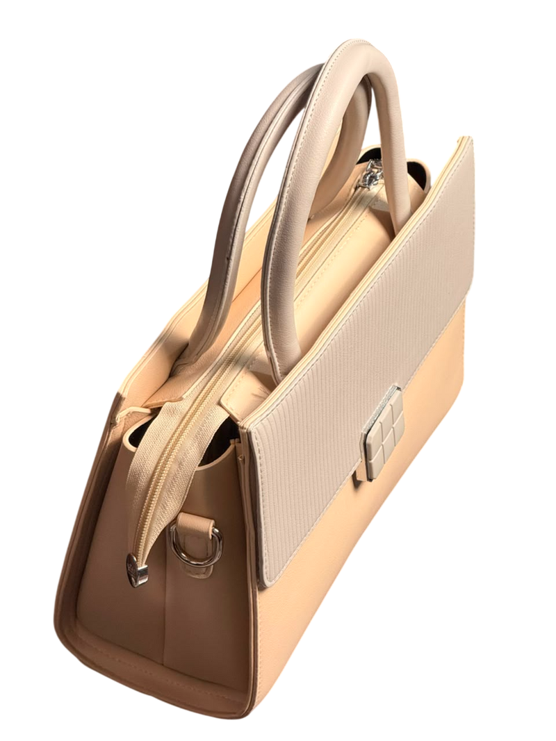 Luxe Structured Top-Handle Handbag – Cream Beige