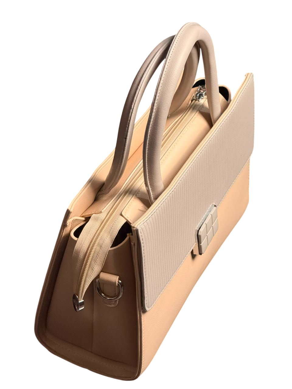 Luxe Structured Top-Handle Handbag – Cream Beige