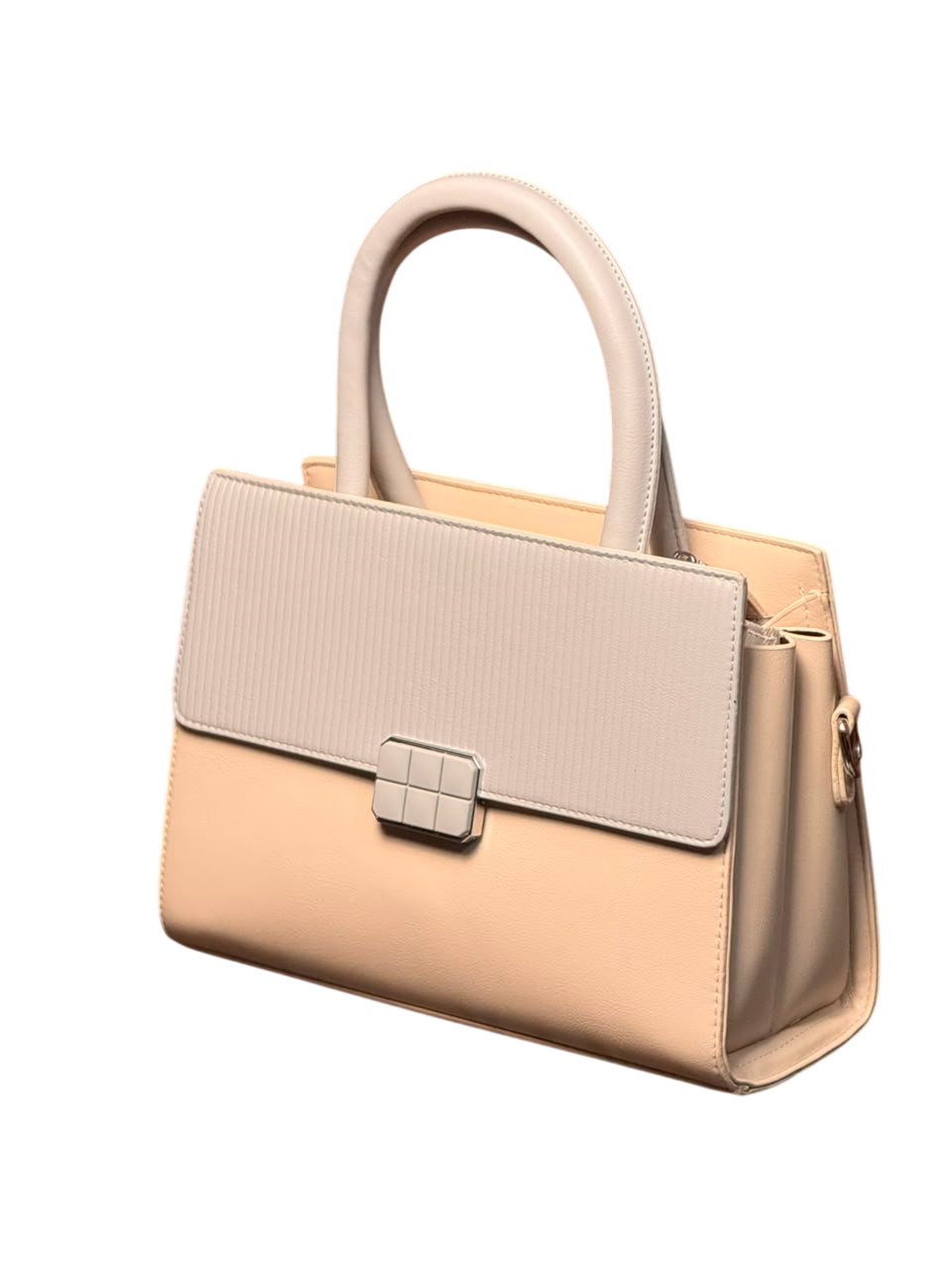 Luxe Structured Top-Handle Handbag – Cream Beige