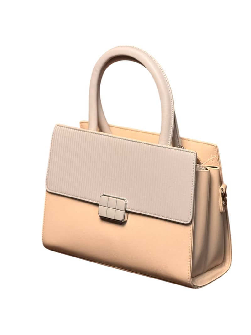 Luxe Structured Top-Handle Handbag – Cream Beige