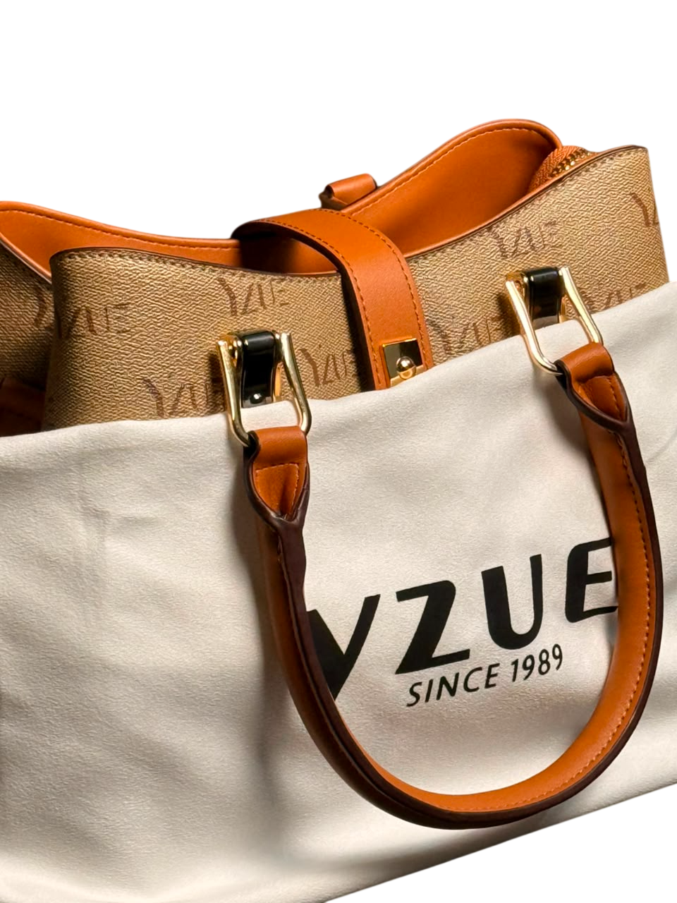 Luxe Monogram Tote Bag – Tan & Burnt Orange