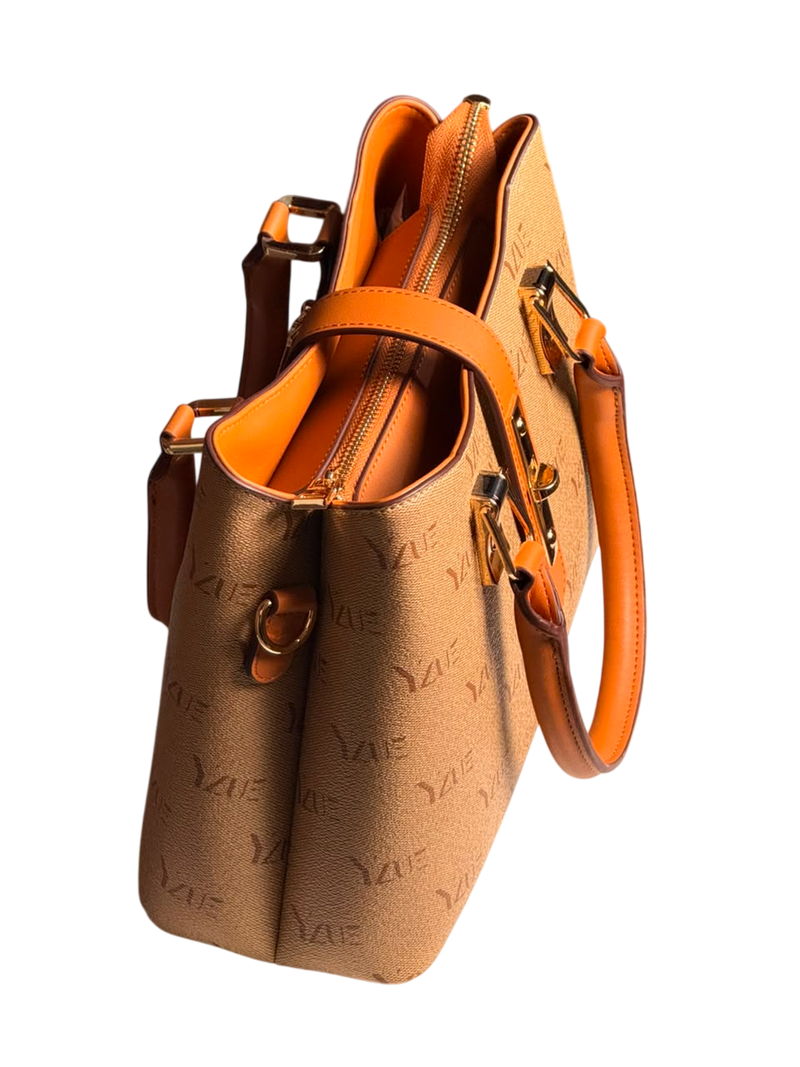 Luxe Monogram Tote Bag – Tan & Burnt Orange