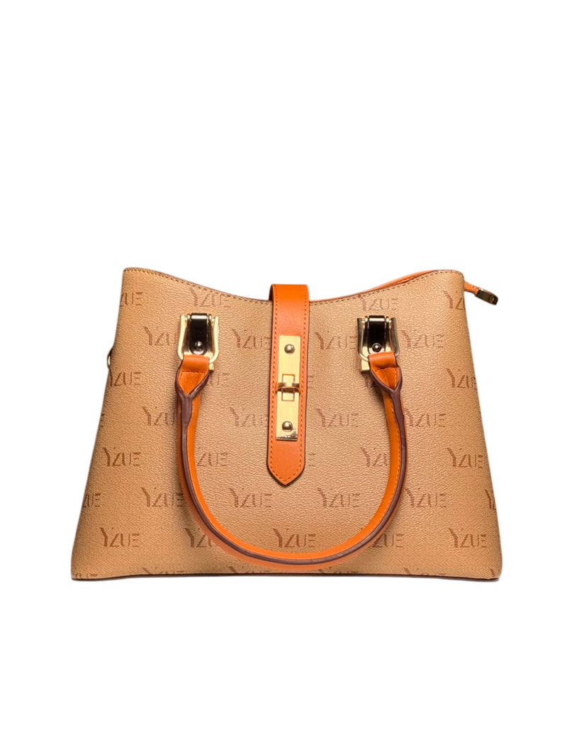 Luxe Monogram Tote Bag – Tan & Burnt Orange