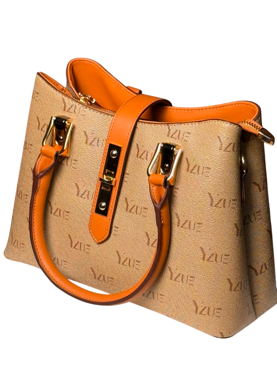 Luxe Monogram Tote Bag – Tan & Burnt Orange