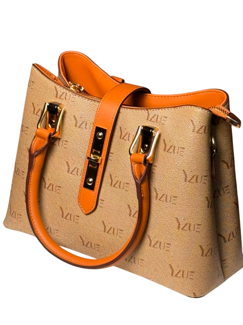 Luxe Monogram Tote Bag – Tan & Burnt Orange