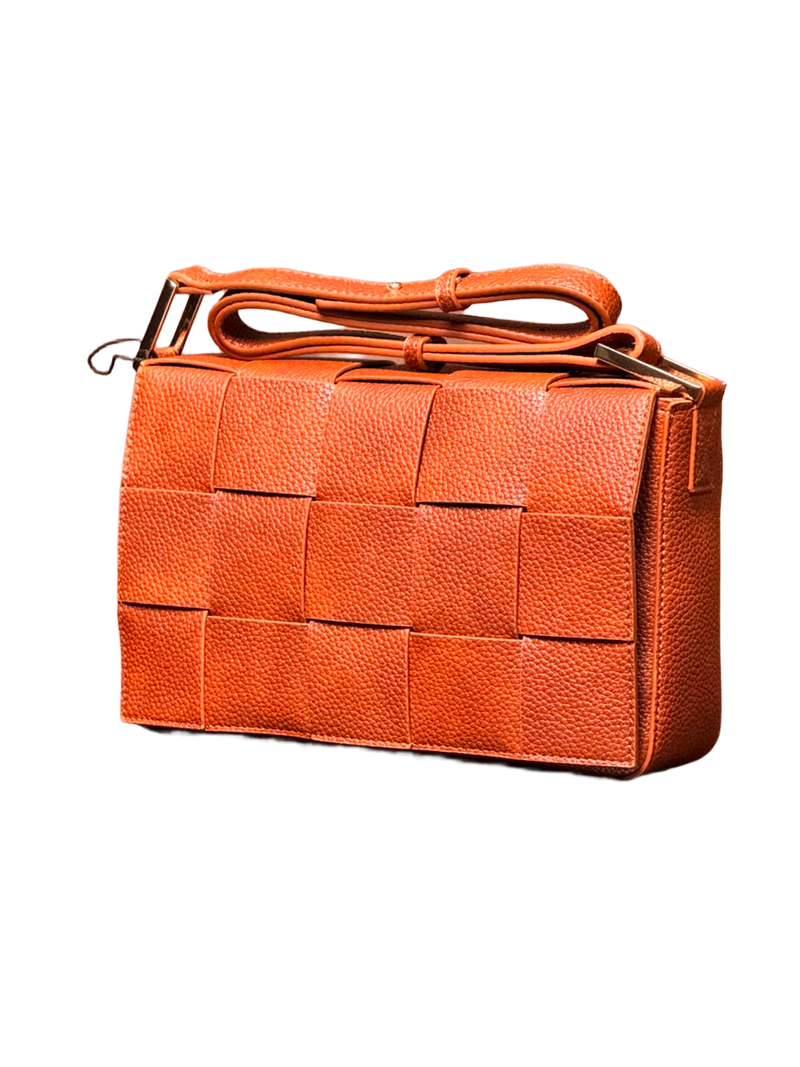 Luxe Woven Textured Shoulder Bag – Burnt Orange