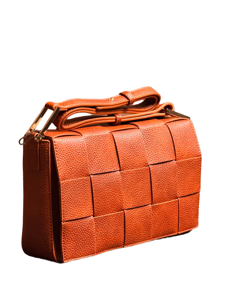 Luxe Woven Textured Shoulder Bag – Burnt Orange